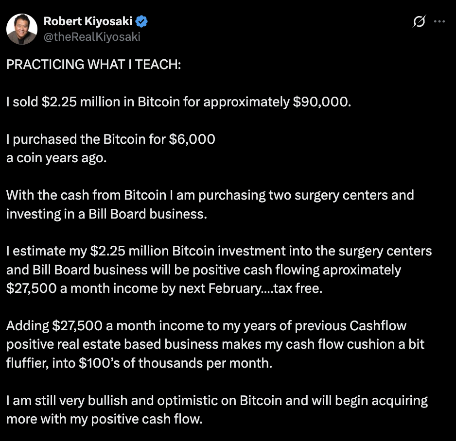 富爸爸清倉225萬鎂比特幣！轉進實體資產創造現金流：以後再回頭買BTC