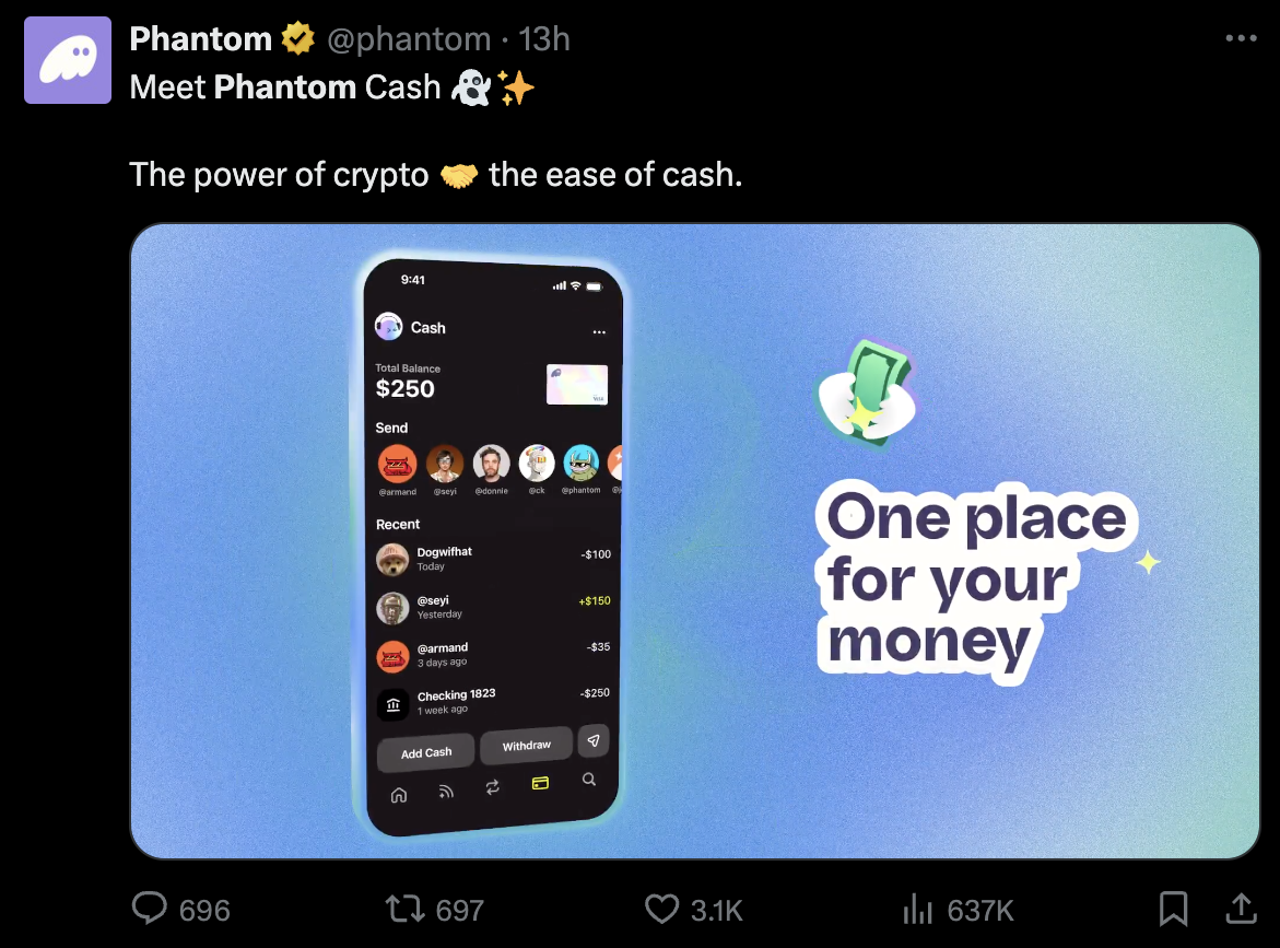 Phantom推一站式APP！Cash、原生穩定幣登場，下一步是金融卡？