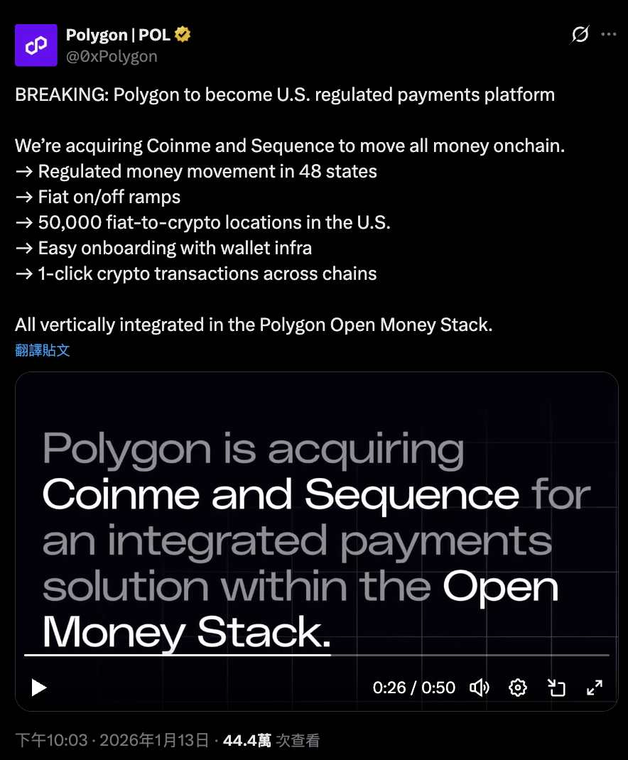 Polygon砸2.5億鎂收購支付、錢包商！全面進軍美國合規加密支付