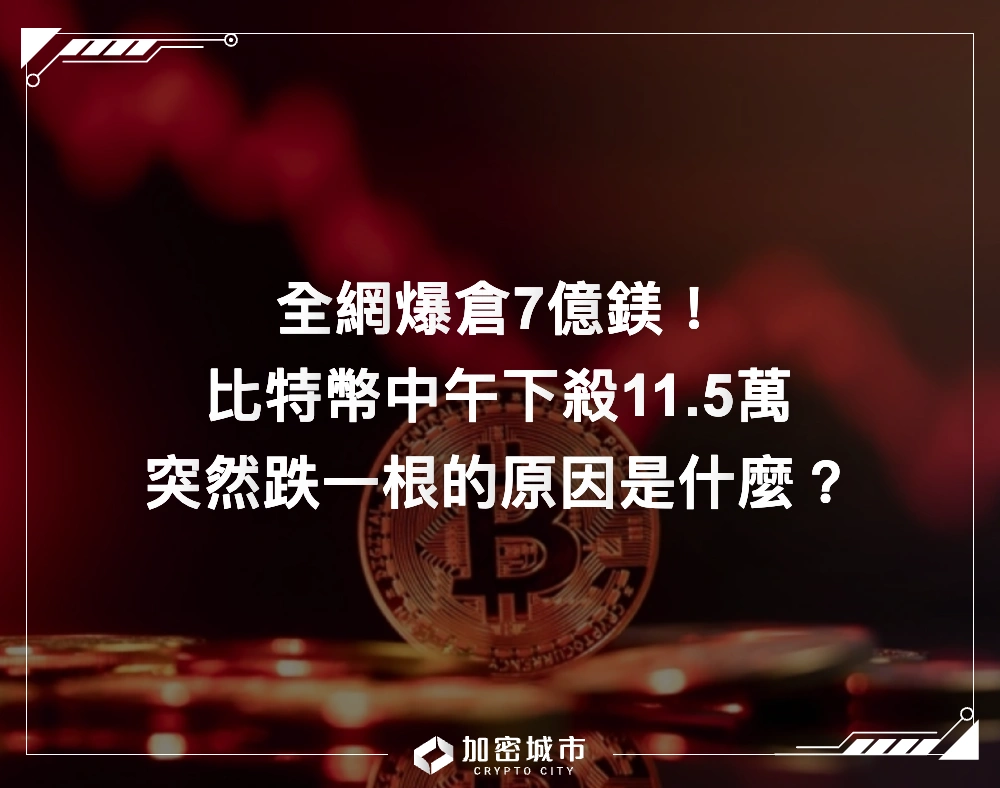 全網爆倉7億鎂！比特幣中午下殺11.5萬，突然跌一根的原因是什麼？