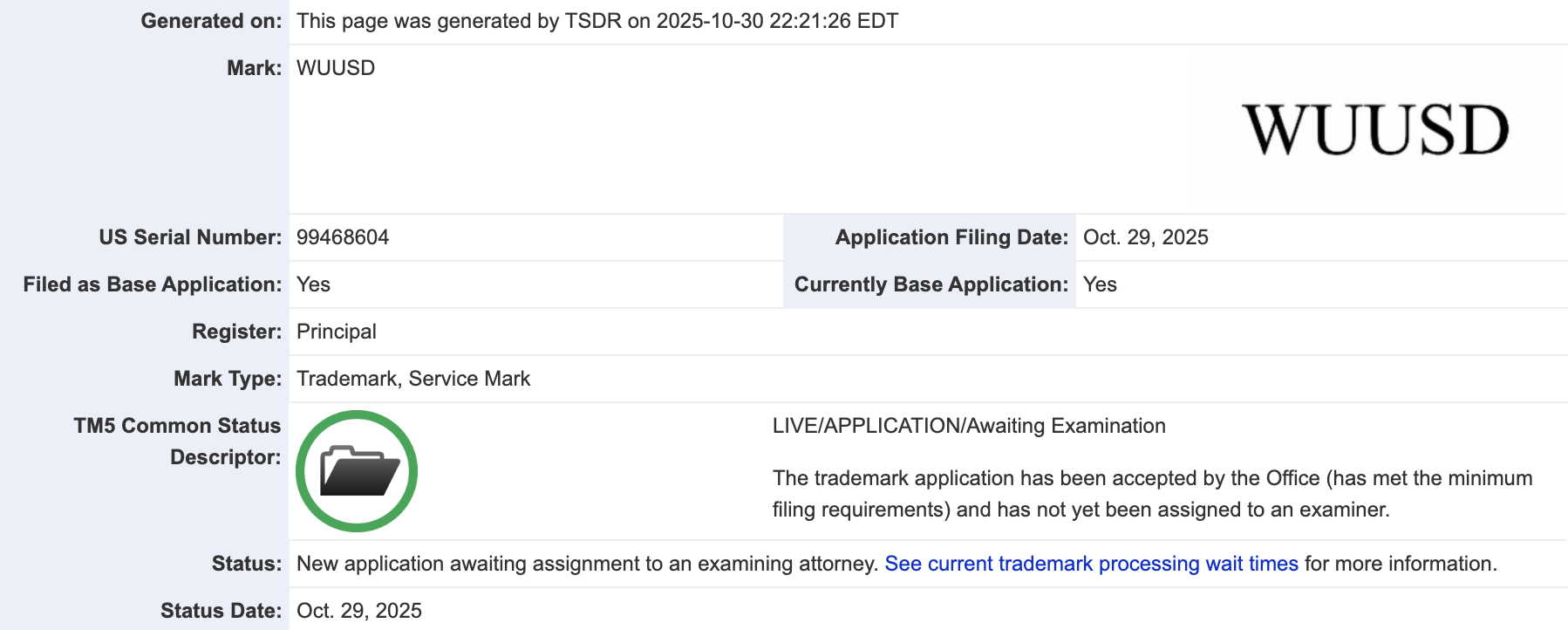 西聯匯款近日正式向美國專利商標局提交「WUUSD」商標申請