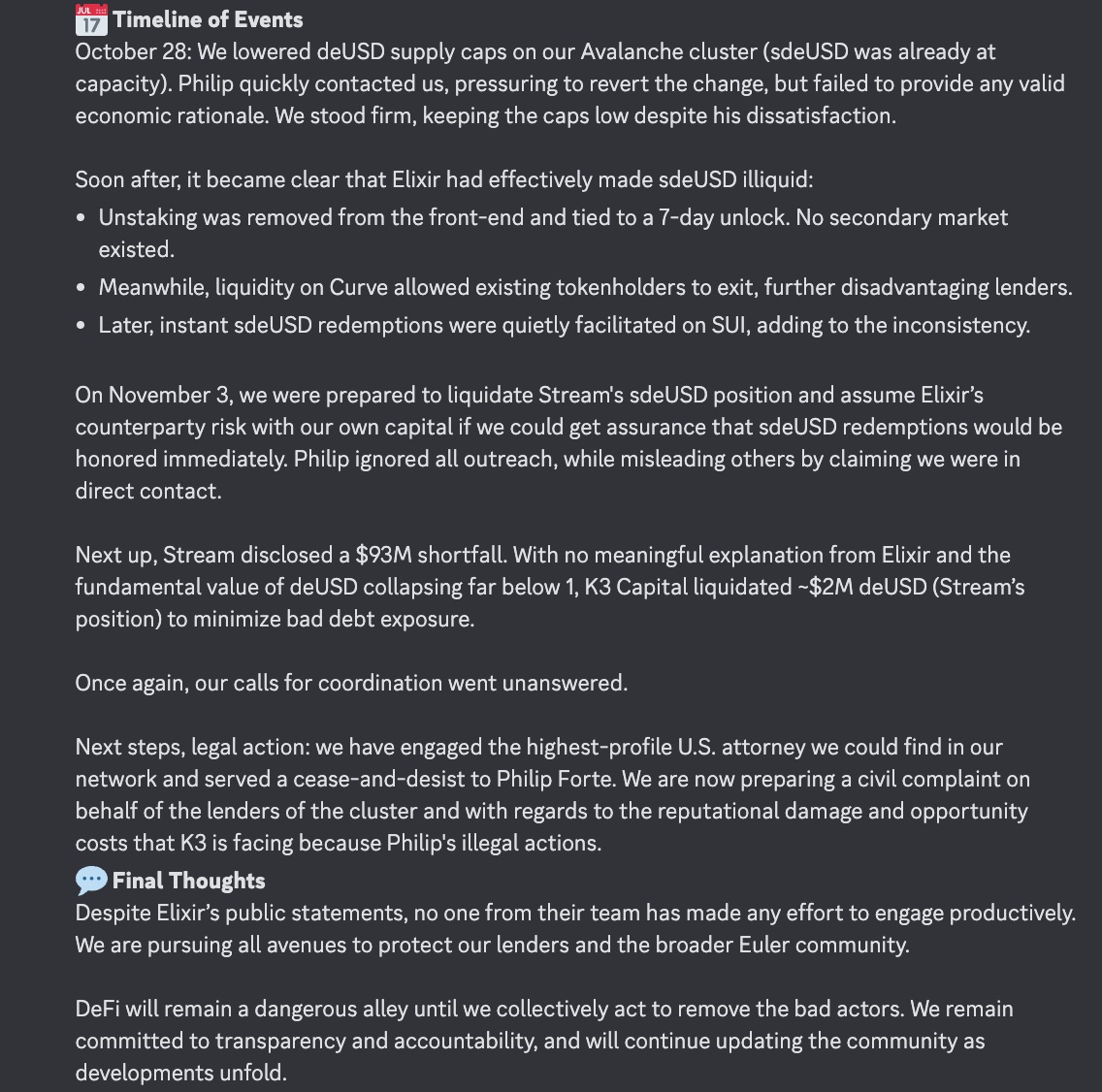 Elixir遭控是詐騙！機構怒斥deUSD挪用資金還說謊，要送創辦人