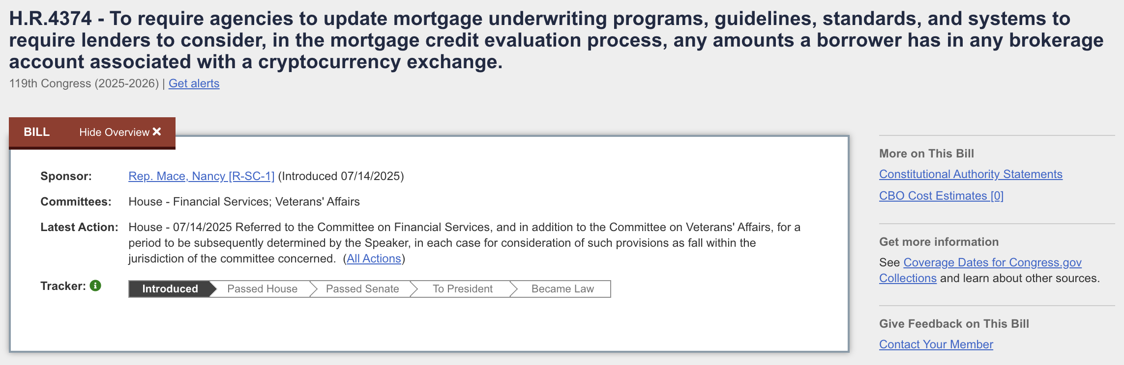 比特幣可列信貸評估？美議員提案：應把加密貨幣納入房貸審核！