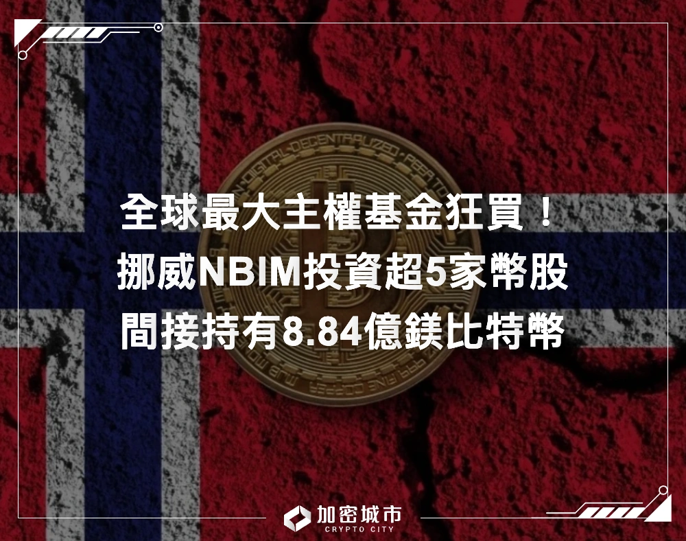 全球最大主權基金狂買！挪威投資超5家幣股，間接持有8.84億鎂比特幣