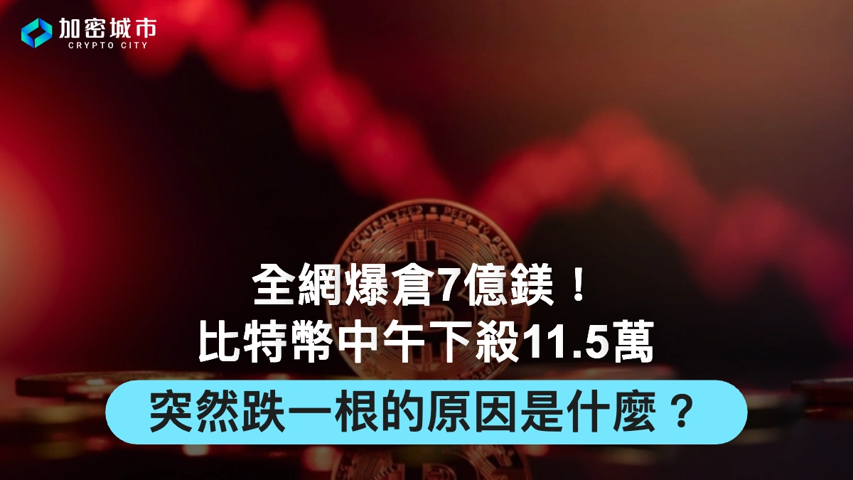 全網爆倉7億鎂！比特幣中午下殺11.5萬，突然跌一根的原因是什麼？