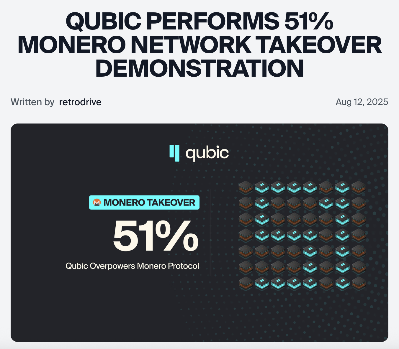 門羅幣週跌25%！Qubic礦池聲稱進行51%攻擊，專家：恐全面崩解