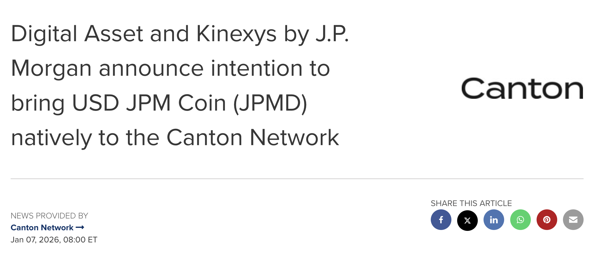 摩根大通JPM Coin將登陸Canton鏈！年底完成發行、贖回，實現即時清算